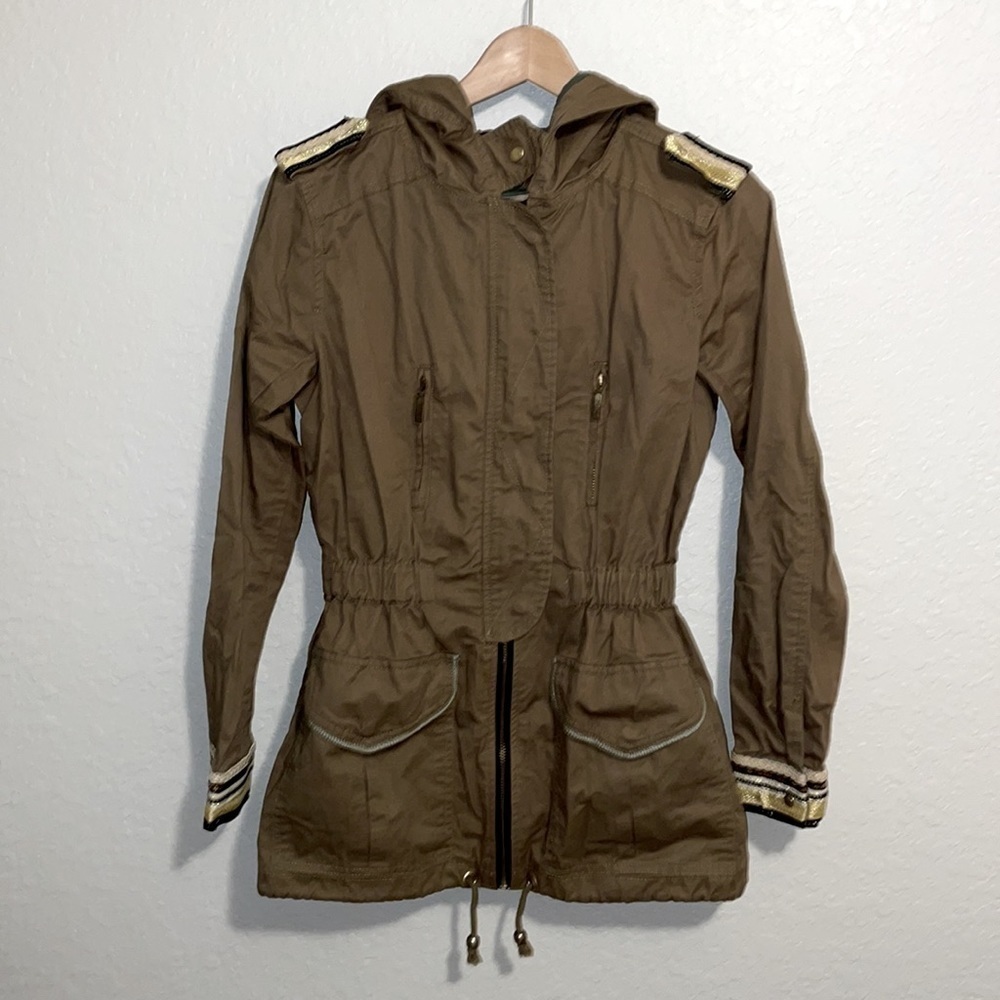 Willow & Clay Women’s Size S Hooded Military Brown Green Boho Utility Jacket